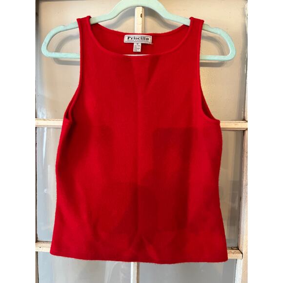 Priscilla wool cashmere sleeveless sweater M red vintage - Picture 2 of 3